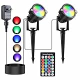 Smiful Outdoor Spotlights Color Changing Yard Spot Lights, 10W RGBW LED Landscape Lights Waterproof Timer Memory Stake for Outside Pathway House Porch, 2 Lights