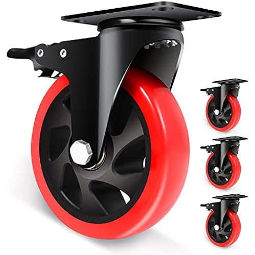Nefish Swivel Caster Wheel for Cart, 5 Inch Industrial Casters Set of 4 - Heavy Duty Top Plate Casters with Brake 2200 Lbs, 360 Degree Polyurethane Wheels for Cart, Trolleys, Furniture, Equipment