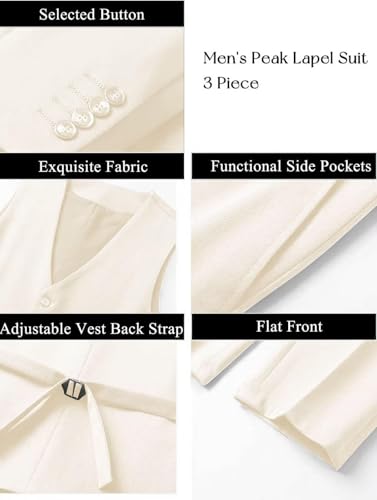 Men 3 Piece Herringbone Slim Fit Suits Wedding Tuxedos Single Breasted Two Button Peak Lapel Blazer Vest Pants Set ALV144