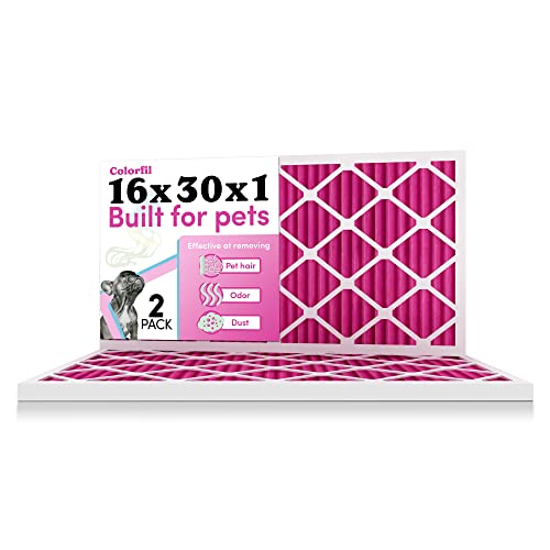 Image of 16x30x1 Air Filter by Colorfil | Color Changing Filters for Cat and Dog Odor | MERV 8 Furnace AC Filter for Pet Hair and Dust | 15.75 inchx29.75 inchx0.75 inch Exact Size | Pack of 2