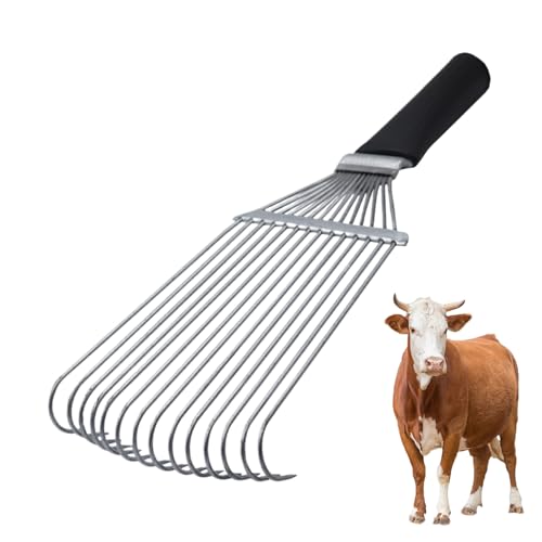 Rastrillo de aseo para ganado, raspador antipicazón, eliminación de pelo, peine desenredante de acero ergonómico, lana de cachemir, para oveja y vaca, ganado