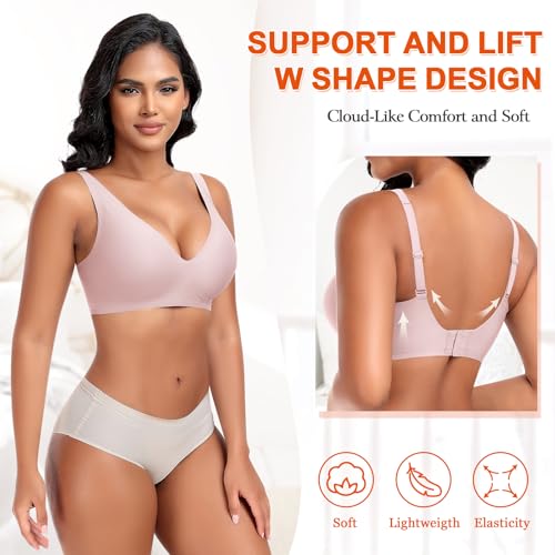 Image of DOCUMO Deep V Bras for Women No Underwire Comfort Wireless Bralettes Adjustable Sleep Seamless Plunge Bra with Bra Extender
