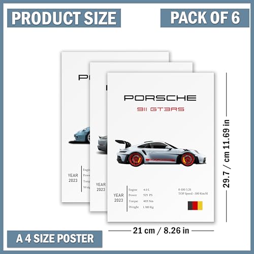 Image of Wall Art Posters, 20x30 cm (A4), Self-Adhesive Car Poster for Bedroom, Living Room, Office (Porsche)