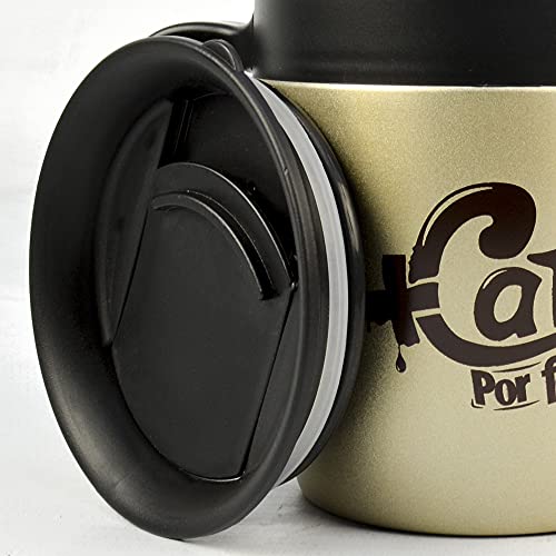 Caneca Térmica Aço Inox com Vedação 400 ml Dourado + Chaveiro CBRN18550