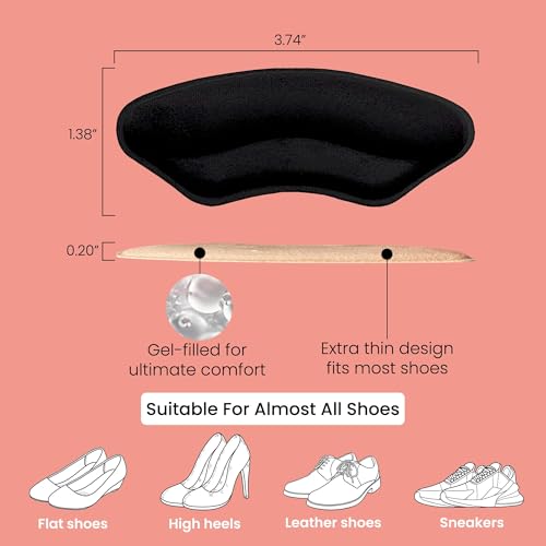 Image of Walkize Anti Slip Heel Pads for Shoes Women & Men - Cushioned Heel Grips - Shoe Inserts for Women - Blister Prevention, Heel Pain Relief & Comfort in High Heels, Dress Shoes (2 Pairs, Black & Beige)