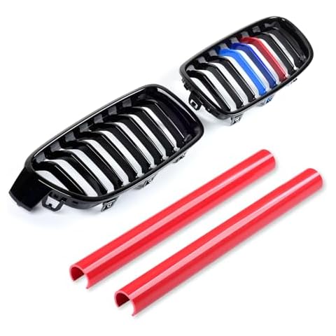 AggAuto Front Kidney Grille & Red Grill Inserts, Multicolour Single Slat Compatible With BMW F30/F31 3 Series 2012-2018 Cover