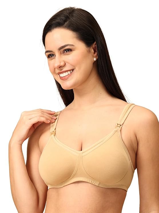Image of The Mom Store Mom Nursing Bra | Full Coverage Non Padded Bra | Feeding Bra | Maternity Bra | Non Wired Bra | Cotton Blend
