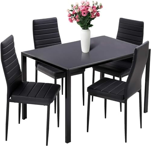 SDHYL Dining Table Set for 4 with Two Chairs and One Bench 4 Pieces Set ...