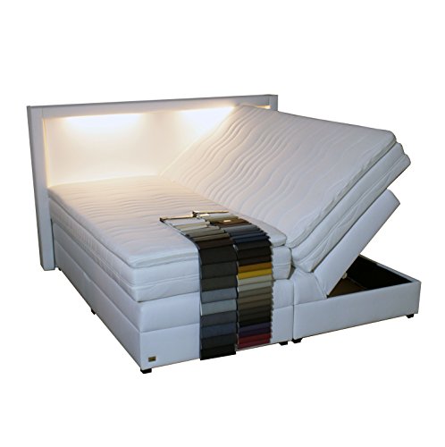 Boxspringbett mit LED Bettkasten Antirutsch-Matten Belüftungssystem Taschenfederkern Matratze Kaltschaum Topper Komplettset 200 x 200 cm - Jedes Bett EIN Unikat - Made in Germany Cover
