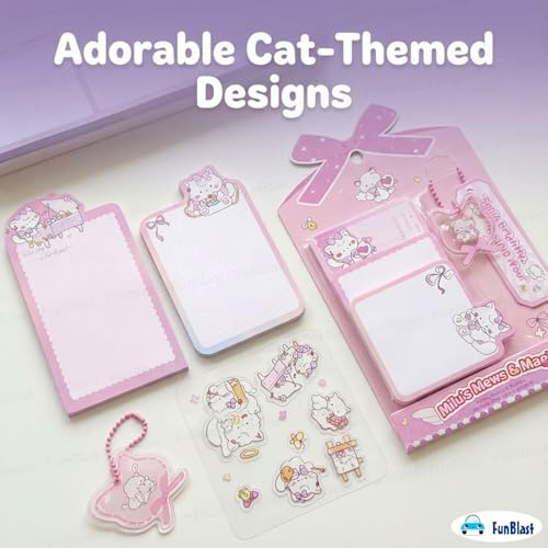 Image of FunBlast Cute Cat Sticky Notes - Cat Memo Pad, Kawaii Sticky Note for Kids & Girls, Self Adhesive Notes and Bookmark, Stationery Gift for School, Office & Personal Use (Pink2)