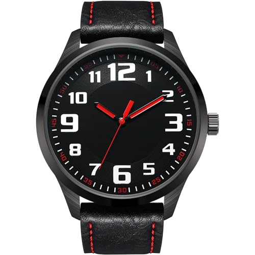 Herrenuhr mitNUOVO schwarzem großem Zifferblatt, arabischen Ziffern, schwarzem Gürtel, Moderne Klassische Herrenuhr