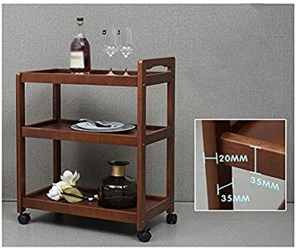 GAID WOOD 3-Tier Solid Wood Rolling Bar Cart - Wine Serving Cart with Wheels, Utility Cart, Kitchen Storage Cart, Seasoning Rack on Wheels for Dining Room - Wine Serving Trolley (3 Tier, Teak Finish)