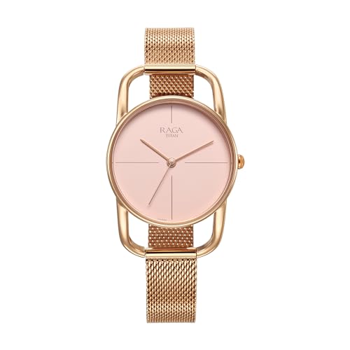 Image of Titan Raga Chic Quartz Analog Pink Dial Metal Strap Watch for Women-2696WM01