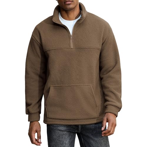 ZAFUL Mens 1/4 Zipper Fluffy Polar Fleece Pullover Sweatshirt Printed Kangaroo Pocket Fall Winter Unisex Hoodie