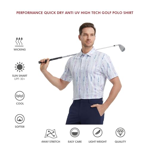 Image of Golf Shirts for Men Dry Fit Short Sleeve Print Performance Moisture Wicking Polo Shirt