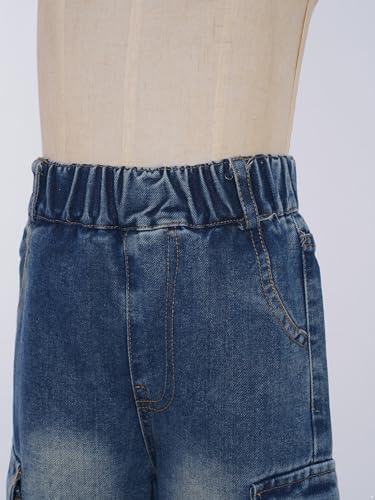 Kids Girls Cargo Denim Pants Elastic Waistband Comfort Fit with Flap Pockets for Hip-hop Skateboarding Toursers3