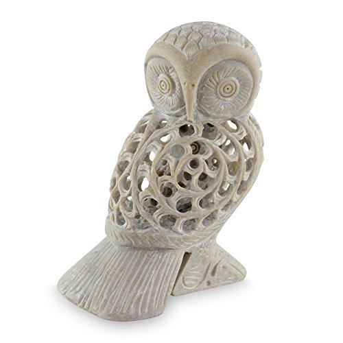 Novica Beige Jali Soapstone Sculpture, 4.9" Tall 'Mother Owl' #TOP14