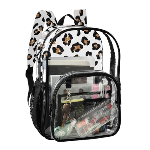 Clear Backpack for Women Boys Backpacks for Girls Approved Transparent Bag Black Brown Leopard Spots White2