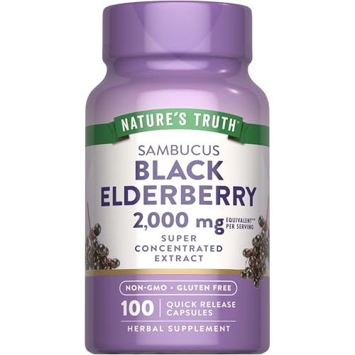 Nature's Truth Black Elderberry Capsules | 100 Count | Super Concentrated Sambucus Extract | Non-GMO and Gluten Free Supplement