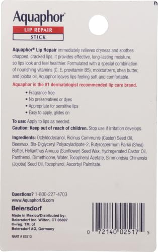 Image of Aquaphor Lip Repair Stick, Moisturizing Lip Balm Pack, Relieves Dryness, 0.17 Oz Stick, (Pack of 4)
