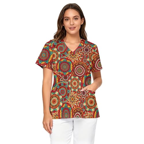 Zhangruoheng Bohemian Mandala Flowers Scrub Tops for...