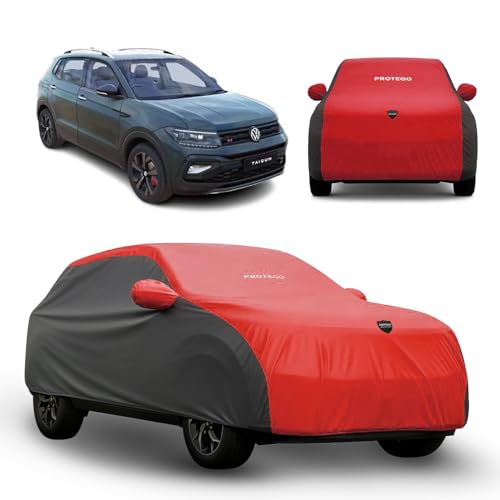 Image of PROTEGO Prime Series India's 1st Anti-Tear Car Cover for Volkswagen Taigun | Heavy-Duty, Custom Fit, All Weather | 100% Waterproof, Windproof & Hail Resistant | 2-Year Warranty | Red + Black