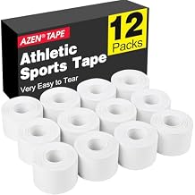 AZEN 12 Pack Athletic Sports Tape, Athletic & Medical Trainers & First Aid Tape for Injuries, Wrist Ankle Finger Tape, Easy to Tear & No Sticky Residue, 1.5 in X 10 Yards White