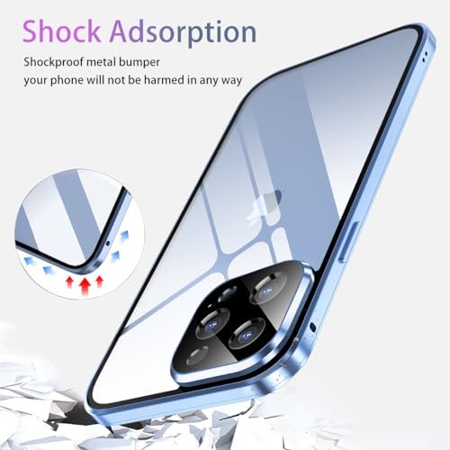 OMGZONE Magnetic Case for iPhone 15 Pro Max Full Body Cover,Screen Protector built-in Transparent Tempered Glass and Camera Protector,360 Degree Metal Bumper Case for iPhone 15 Pro Max,Clear Black - Image 4