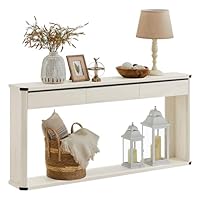 VASAGLE Console Table, 63 Inches Sofa Table, Narrow Entryway Table, Entry Table with 3 Drawers, Bottom Shelf, Metal Corners, for Living Room, Bedroom, Farmhouse Style, Rustic White ULNT146W73