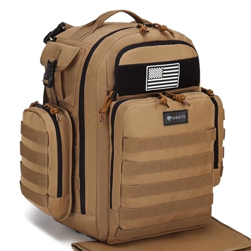 Image of Dinictis Dad Diaper Bag, Mens Diaper Bag Backpack with Diaper Changing Mat, Military Diaper Backpack with Molle Webbing, Waterproof Pouch, Baby Wipes pocket, Insulated Bottle Pockets- Jungle Brown