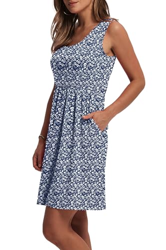 Image of WIHOLL Women's Summer Dress 2026 A-Line Sleeveless Casual Sundress with Pockets Floral /Solid