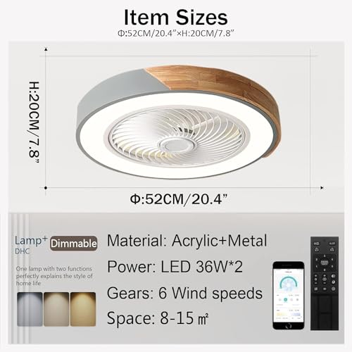 Ventilador de techo con luz LED para dormitorio moderno con aspas ocultas 3