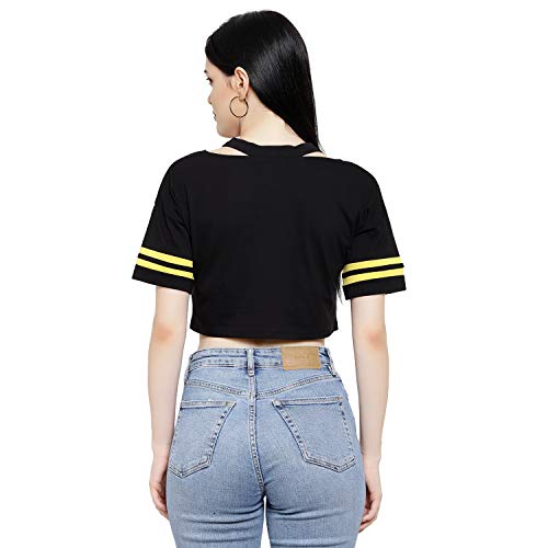 Image of LE BOURGEOIS Women Solid Loose Fit Desiger V-Neck Short Sleeve Dance Party Casul Crop Top
