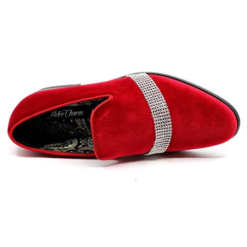 Metrocharm Men's Velvet Smoking Slipper with Rhinestone Embellished Strap Dress Tuxedo Loafer Slip On Shoe SM-103