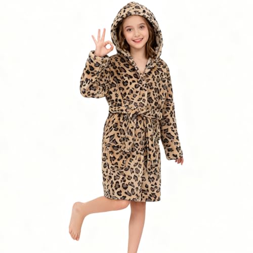 Image of Boys Girls Bathrobes,Toddler Boy Girl Robes,Children's Plush Soft Coral Fleece Hooded Pajamas Sleepwear for Kids