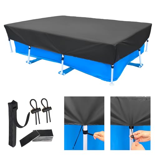 Bâche de Piscine Rectangulaire 220 x 150 cm pour Piscines 2.20 x 1.50 m Pool Cover Facile à Installer Bâche de Couverture Résistant aux UV Anti-poussière...