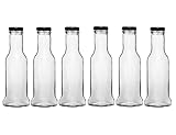 Nakpunar 6 pcs 8 oz 250 ml Wide Mouth Empty Glass Bottles with Black Cap - Square bottom, straight side top - for Oil, Sauces, Milk, Water, Beverages