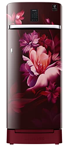 Image of Samsung 209L 3 Star Inverter Direct-Cool Single Door Digi-Touch Curd Maestro Refrigerator Appliance (RR23C2K33RZ /HL,Midnight Blossom Red) Base Stand Drawer