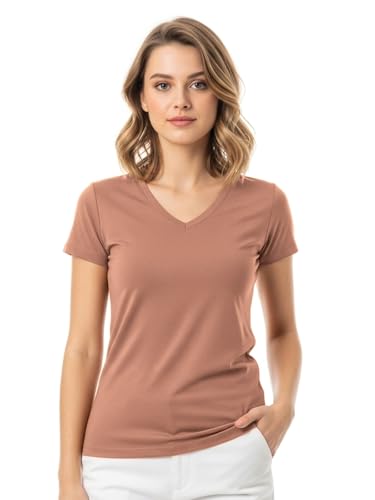Image of JUNEBERRY Cotton Lycra Regular Fit V- Neck Solid Core Half Sleeves T-Shirt for Women & Girls (Colors Available: Black, Green, Magenta, Blue, Orange & Limeade)