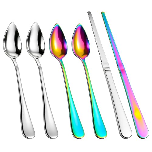 Elegaperma 6 cucchiai di pompelmo, cucchiai kiwi in acciaio inox, kiwi spoon con dente di sega, cucchiaio affilato per bacche, insalata di limone, raschietto, cucchiaio per cucina, sala da pranzo