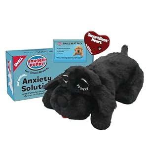 Snuggle Puppy Original Junior Heartbeat Puppy Toy for Small Breeds, Compact Plush Dog Toy with Real-Feel Pulse for Crate Time and Rest – Black