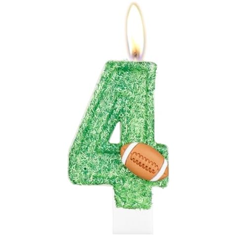 Football Number 4 Candles, Green Soccer 4th Birthday Candles for Cake Topper Decorations for Birthday Sports Theme Party Wedding Anniversary Celebration Supplies Cover