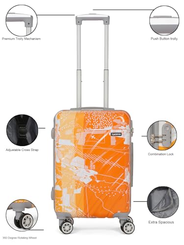 Image of Teakwood World Small 55 cm Cabin Size Trolley Bag Polycarbonate 360 Degree 8 Wheels Luggage Bag with TSA Lock, Adjustable Handle Trolley Bags for Travel, Suitcase for Travel | Orange