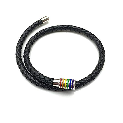 Image of Leather Braided LGBT Rainbow Bangle Bracelet - Gay & Lesbian Pride