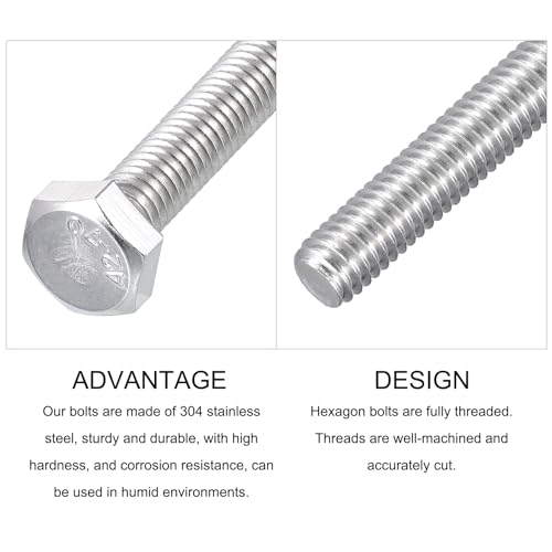Image of METALLIXITY Hex Bolts (M6-1x55mm) 5Pcs, 304 Stainless Steel Coarse Fully Threaded Hex Head Screw Bolt Machine Screws - for Furniture Repair, Silver