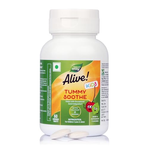 Image of Nature's Way Alive Kids Tummy Soothe Chewable Tablets with Calcium| Gentle Digestive Support for Children | 60 Veg Tablets