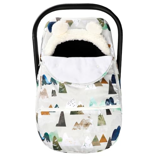 Image of Winter Carseat Cover for Baby, Boys Carseat Canopies Cover, Zipped Cozy & Warm Cover, Protect Baby from Cold Wind, Adventure Mountain