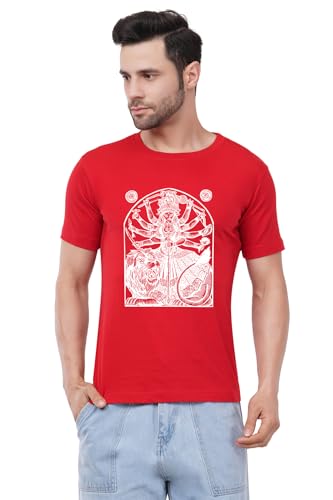 Image of Caseria Men's Cotton Printed T-Shirt -Mother Durga | 100% Cotton | Half Sleeves | Regular Fit | Printed | Round Neck | Graphic T Shirt