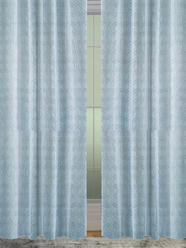 Image of Cortina Knitting Foil Curtains | 160 GSM | Long Door - 9 Feet | Pack of 2 | Bedroom Living Room Kids Room | Plain Long Door Curtain | Light Blue