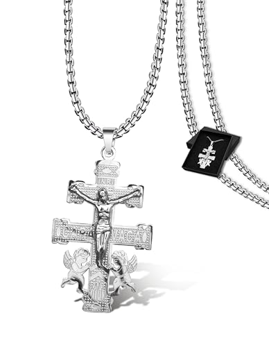 Christian Easter Gifts, Pardon Cross St Michael Caravaca Pendant Necklace, Cruz Del Perdon Catolica with St Benedict and Milagrosa Medal